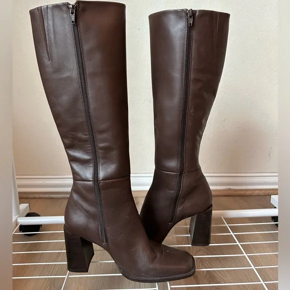 Mango Squared Toe Brown Knee-High Boots - Picture 5 of 8